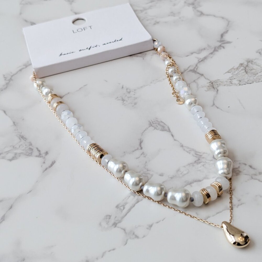 Loft Freshwater Pearl Bean Layered Statement Necklace - Picture 2 of 8